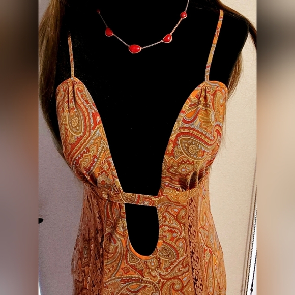Victoria's Secret Vintage Rust Paisley Strapless Slip Dress Cutout Maxi Dress XS - Picture 2 of 15